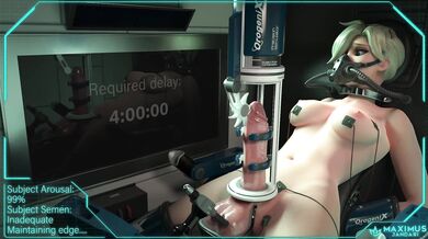 Evil machines take control of Mercys cock and drain her balls in this hentai video trailer