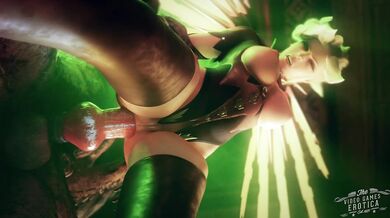 A naked werewolf woman in a mercy pose, captured by a camera for an erotica video