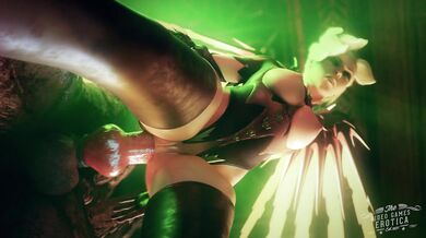 A naked werewolf woman in a mercy pose, captured by a camera for an erotica video