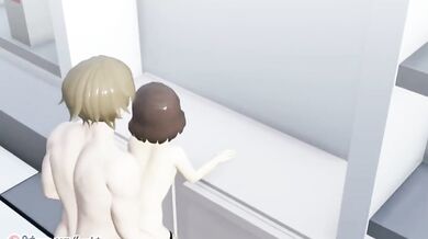 The slutty blonde Rita gets fucked by two horny guys at a party