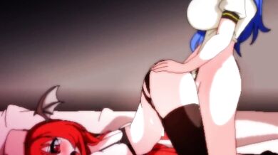 Bulma from Dragon Ball z getting gang banged by all her favorite Touhou characters in a hot spring resort!