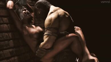 The Scorpion crawls between the legs of two horny babes, piercing them with his stinger as they writhe in pleasure!