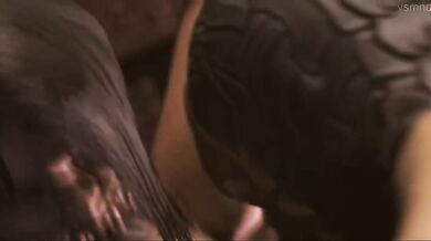 The Scorpion crawls between the legs of two horny babes, piercing them with his stinger as they writhe in pleasure!