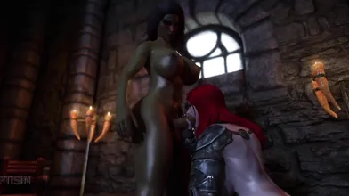 The Two Futanari Elves Fuck a Juicy Redhead Warrior Babe in Part 2 of the Erotic Adventure