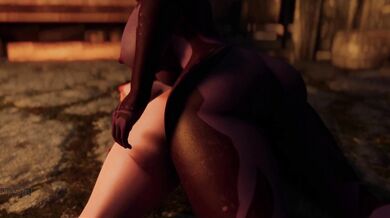 Watch as the dark elf futanari stretches out her juicy redhead big tits, Nords pussy gets filled with pleasure like never before