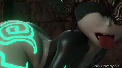 Watch as Midna gets pounded by a massive doggy dildo in 3D!