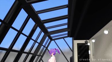 In the dojo, Patchouli was taking a bath while wearing her sexy yukata