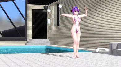 In the dojo, Patchouli was taking a bath while wearing her sexy yukata