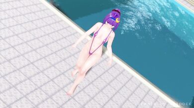 In the dojo, Patchouli was taking a bath while wearing her sexy yukata