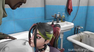 Helsie from Fortnite gets wet and messy in the bathroom!