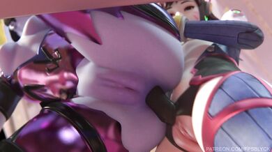 The sexy assassin Widowmaker and the spunky DVa have an unexpected encounter in a steamy FPS game that leaves them both breathless!