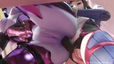 The sexy assassin Widowmaker and the spunky DVa have an unexpected encounter in a steamy FPS game that leaves them both breathless!