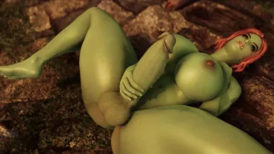 Mighty Futa Orc Strokes His Cock and Then Gets Seduced by Horny Riekling