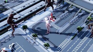 Ultra-girl is penetrated by the fiery rays of the beast, leaving her dripping with cum