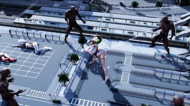 Ultra-girl is penetrated by the fiery rays of the beast, leaving her dripping with cum