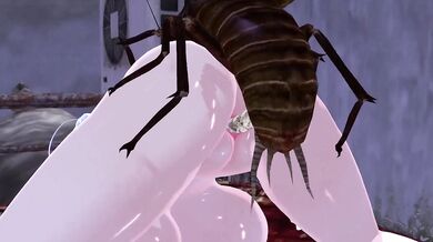 Fantasy of a lustful woman getting fucked by giant insects in the back alley