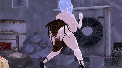 Fantasy of a lustful woman getting fucked by giant insects in the back alley
