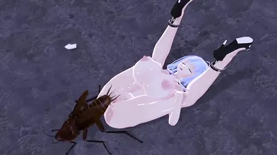 Fantasy of a lustful woman getting fucked by giant insects in the back alley