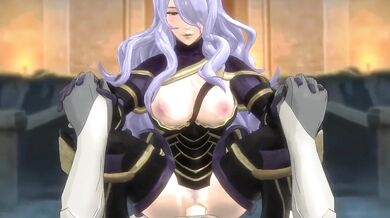 Camilla, the fiery warrior from Fire Emblem, rides her trusted steed Nodu through a surreal SF world filled with wonder and magic