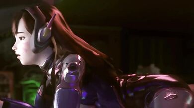 Dva, the sexy stallion, gets her audio reins strapped on by The Bartender in this wild hentai ride