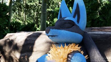 Two female Lucarios find pleasure in sucking on each others tongues while surrounded by the beauty of nature