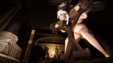 Watch these two hot alien women get punished by a giant cock shaped pillory!