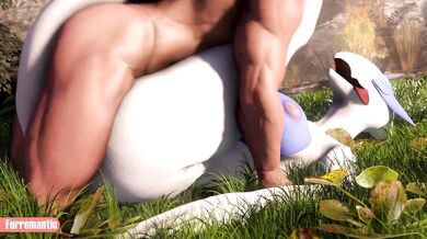 The Mythical Pokemon Lugias Fur Romance with a Young Trainer Ends in a Steamy Threesome