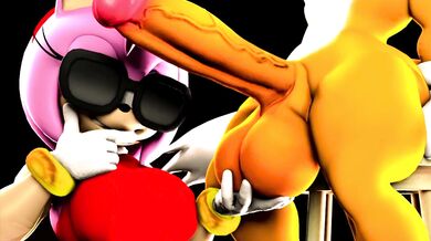 Amy Rose grabs Tails’ penis and rides him hard in the ocean while he tries to escape her clutches, but she won’t let go!