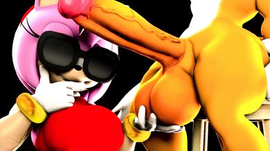 Amy Rose grabs Tails’ penis and rides him hard in the ocean while he tries to escape her clutches, but she won’t let go!