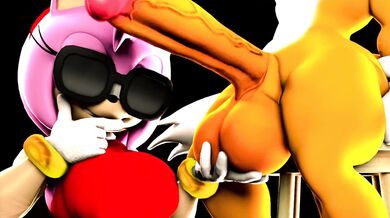 Amy Rose grabs Tails’ penis and rides him hard in the ocean while he tries to escape her clutches, but she won’t let go!