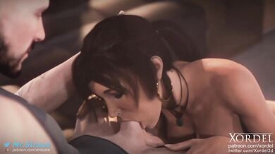 Watch Lara Croft get a sofa blowjob from her sexy assistant Xordel in this hentai PORN video