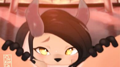 A hot girl is sucking the cock of a mysterious guy with a furkendon over his face in a dark room, and it feels so good that she cant stop moaning