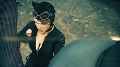 The sexy Harley Quinn and Catwoman engage in a steamy blowjob session with a kawaii detective enthusiast