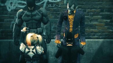 The sexy Harley Quinn and Catwoman engage in a steamy blowjob session with a kawaii detective enthusiast