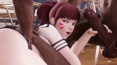 Hentai Porn - Dva and her classmates, a group of hot black guys, have a wild wutboi threesome adventure!
