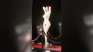 On the red carpet, Triss shows off her full pubic hair version