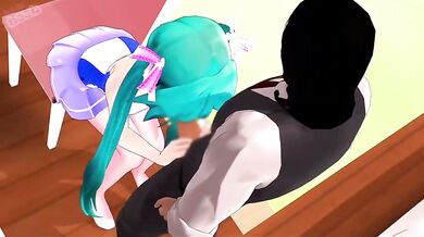 Teacher Miku has a naughty side, too! Watch as she gets home schooled by her pet cat Nekoko in this hentai porn video!