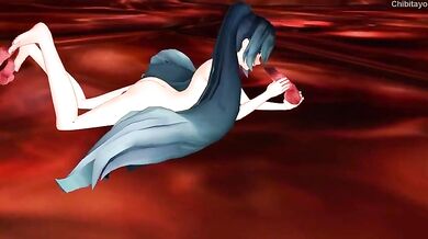 Mikus pussy is stretched out as Chibitayo rides her hard and fast in this intense hentai video