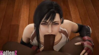 Watch Tifa Lockhart suck a hard cock while Kallenz finger her pussy in this steamy porn scene!