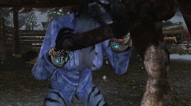 A hot Khajiit stallion takes his human lover on the dining table for a wild ride!