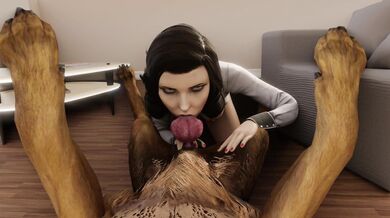Elizabeth gets a blowjob from her dog, Vulpeculy in this hentai porn video