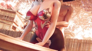 In this erotic video, Irelia enjoys getting pounded from behind by her sexy partner Megaera while dressed in a seductive outfit