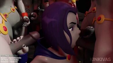 A raven-haired futanari and her emotional clones take on a group of horny train conductors in this hentai porn video