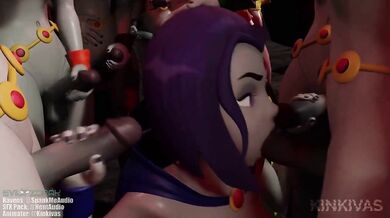 A raven-haired futanari and her emotional clones take on a group of horny train conductors in this hentai porn video