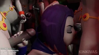 A raven-haired futanari and her emotional clones take on a group of horny train conductors in this hentai porn video