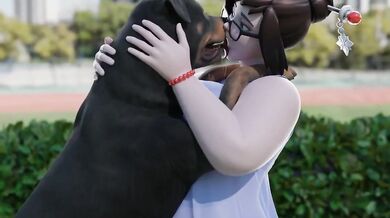Mei Lovingly Kisses Her Furry Companion