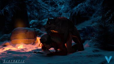 Lara with the wolf and her synthetic R18 sex toy