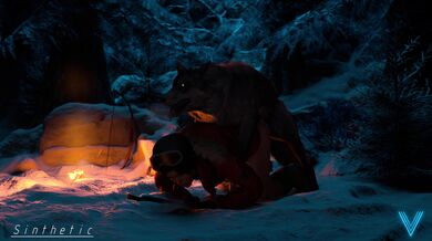 Lara with the wolf and her synthetic R18 sex toy