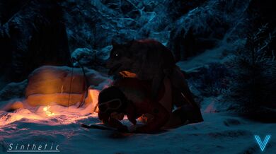 Lara with the wolf and her synthetic R18 sex toy