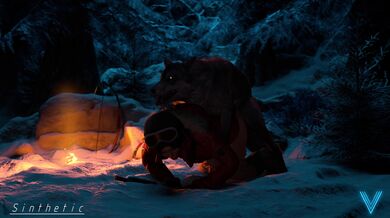 Lara with the wolf and her synthetic R18 sex toy